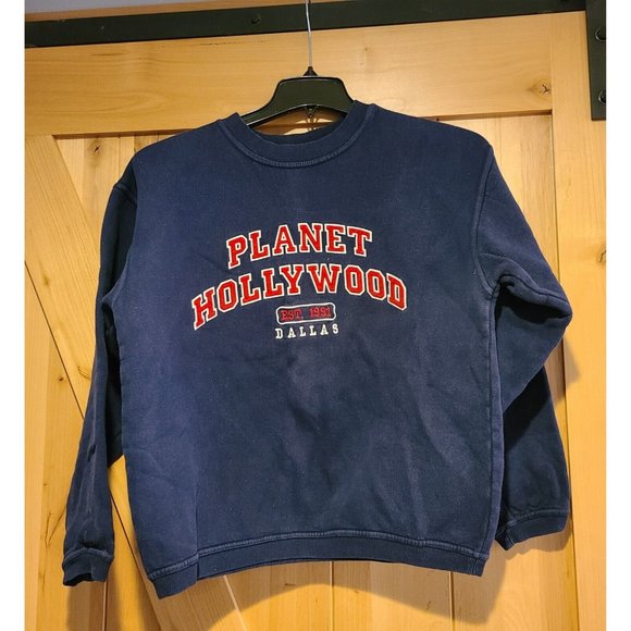 Vintage Size M L ? Planet Hollywood Dallas Sweatshirt Blue Red Embroidered - Picture 1 of 14